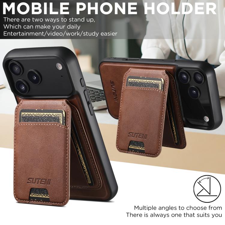 For iPhone 17 Pro Suteni M5 Magnetic Card Bag MagSafe Leather Phone Case(Brown) - iPhone 17 Pro Cases by Suteni | Online Shopping UK | buy2fix