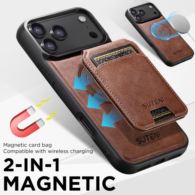 For iPhone 17 Pro Suteni M5 Magnetic Card Bag MagSafe Leather Phone Case(Brown) - iPhone 17 Pro Cases by Suteni | Online Shopping UK | buy2fix