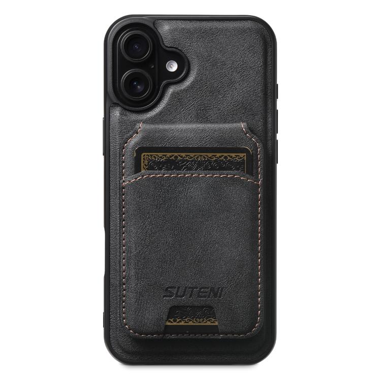 For iPhone 17 Suteni M5 Magnetic Card Bag MagSafe Leather Phone Case(Black) - iPhone 17 Cases by Suteni | Online Shopping UK | buy2fix
