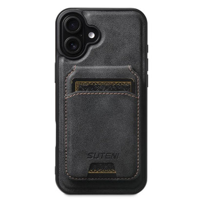For iPhone 17 Suteni M5 Magnetic Card Bag MagSafe Leather Phone Case(Black) - iPhone 17 Cases by Suteni | Online Shopping UK | buy2fix