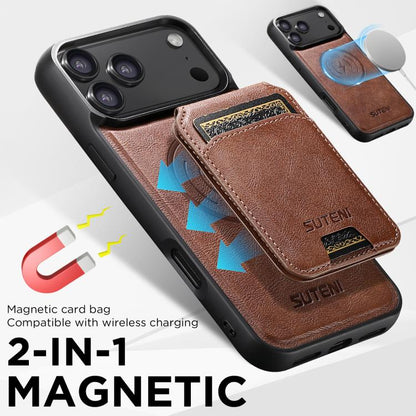 For iPhone 17 Suteni M5 Magnetic Card Bag MagSafe Leather Phone Case(Brown) - iPhone 17 Cases by Suteni | Online Shopping UK | buy2fix