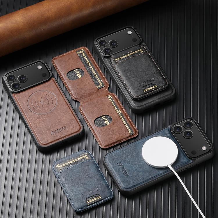 For iPhone 17 Suteni M5 Magnetic Card Bag MagSafe Leather Phone Case(Brown) - iPhone 17 Cases by Suteni | Online Shopping UK | buy2fix