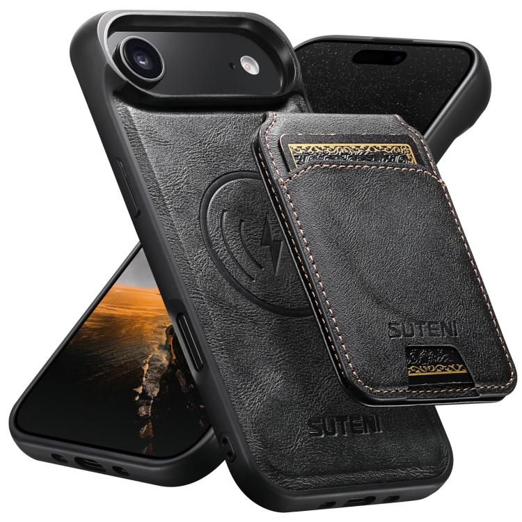 For iPhone Air Suteni M5 Magnetic Card Bag MagSafe Leather Phone Case(Black) - iPhone Air Cases by Suteni | Online Shopping UK | buy2fix