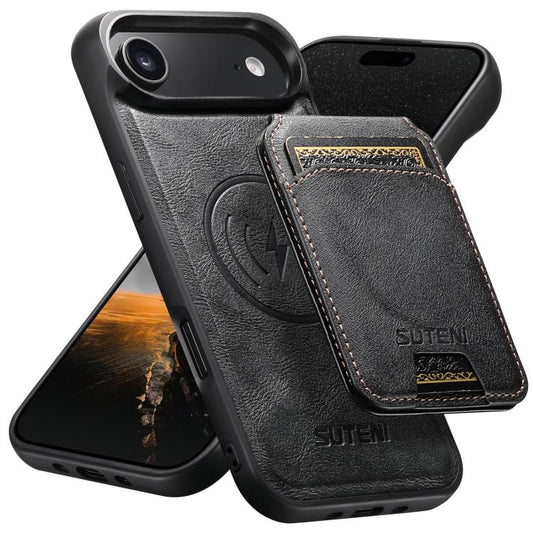 For iPhone Air Suteni M5 Magnetic Card Bag MagSafe Leather Phone Case(Black) - iPhone Air Cases by Suteni | Online Shopping UK | buy2fix