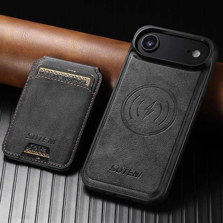 For iPhone Air Suteni M5 Magnetic Card Bag MagSafe Leather Phone Case(Black) - iPhone Air Cases by Suteni | Online Shopping UK | buy2fix
