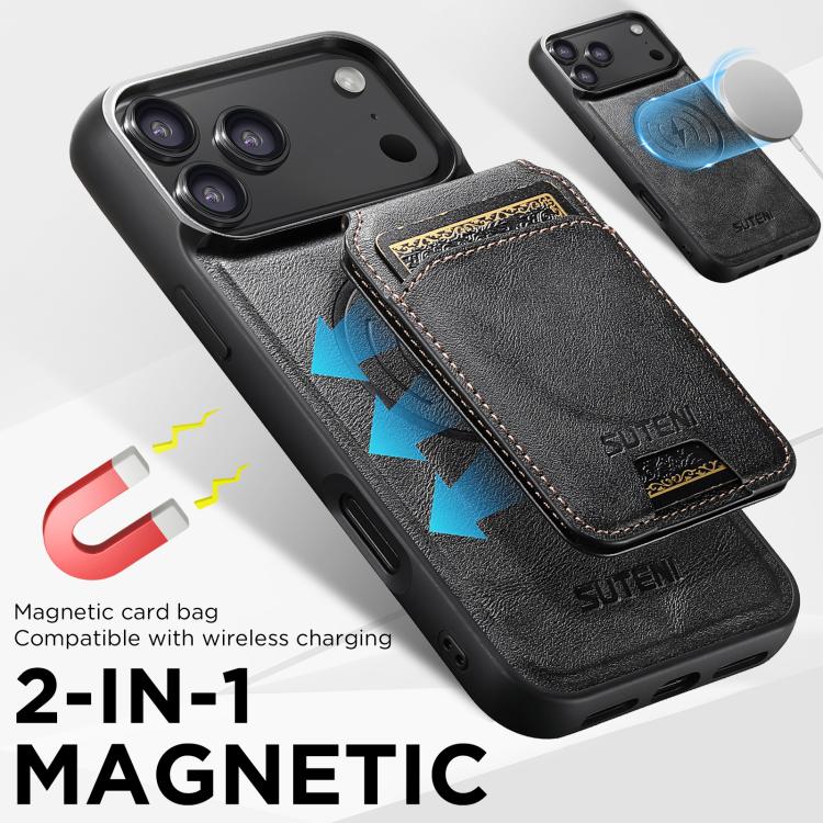 For iPhone Air Suteni M5 Magnetic Card Bag MagSafe Leather Phone Case(Black) - iPhone Air Cases by Suteni | Online Shopping UK | buy2fix