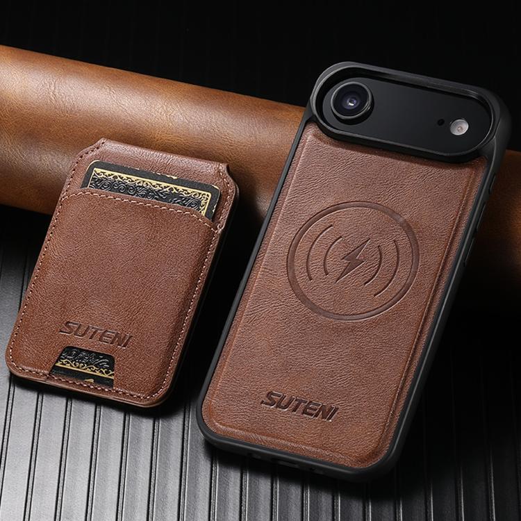 For iPhone 17 Air Suteni M5 Magnetic Card Bag MagSafe Leather Phone Case(Brown) - iPhone 17 Air Cases by Suteni | Online Shopping UK | buy2fix