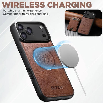 For iPhone 17 Air Suteni M5 Magnetic Card Bag MagSafe Leather Phone Case(Brown) - iPhone 17 Air Cases by Suteni | Online Shopping UK | buy2fix