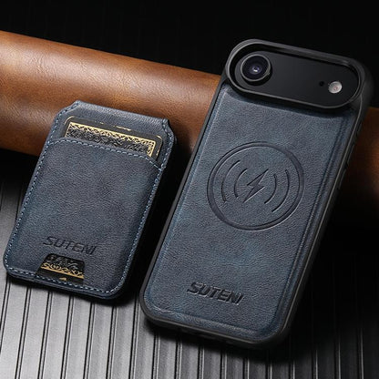 For iPhone 17 Air Suteni M5 Magnetic Card Bag MagSafe Leather Phone Case(Blue) - iPhone 17 Air Cases by Suteni | Online Shopping UK | buy2fix