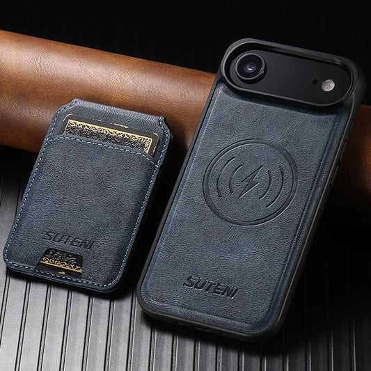 For iPhone 17 Air Suteni M5 Magnetic Card Bag MagSafe Leather Phone Case(Blue) - iPhone 17 Air Cases by Suteni | Online Shopping UK | buy2fix