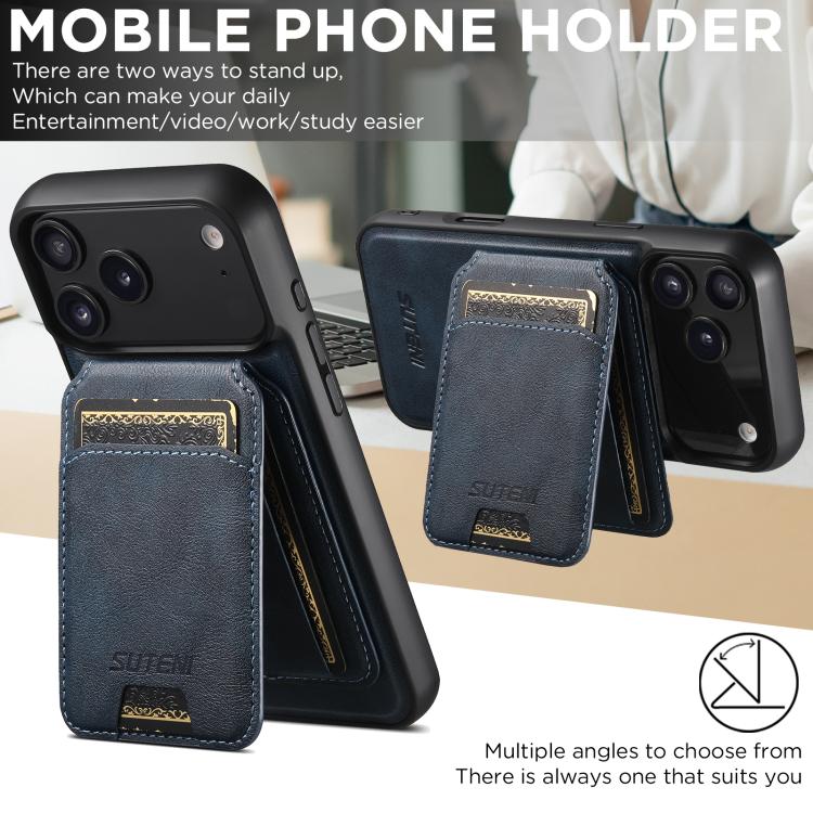 For iPhone 17 Air Suteni M5 Magnetic Card Bag MagSafe Leather Phone Case(Blue) - iPhone 17 Air Cases by Suteni | Online Shopping UK | buy2fix