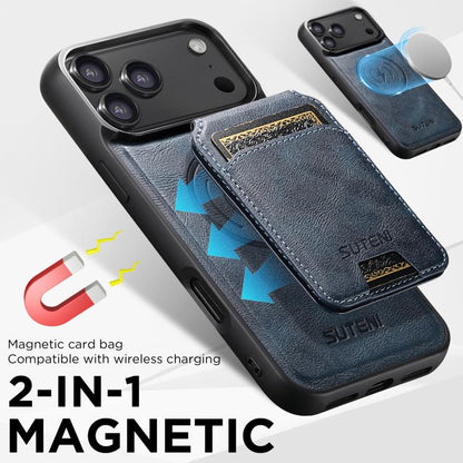 For iPhone 17 Air Suteni M5 Magnetic Card Bag MagSafe Leather Phone Case(Blue) - iPhone 17 Air Cases by Suteni | Online Shopping UK | buy2fix