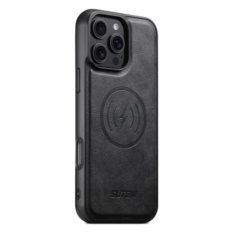 For iPhone 16 Pro Max Suteni G5 Cowhide Leather MagSafe Magnetic Phone Case(Black) - iPhone 16 Pro Max Cases by Suteni | Online Shopping UK | buy2fix