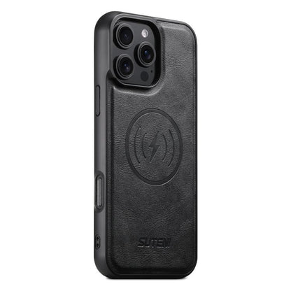 For iPhone 16 Pro Max Suteni G5 Cowhide Leather MagSafe Magnetic Phone Case(Black) - iPhone 16 Pro Max Cases by Suteni | Online Shopping UK | buy2fix