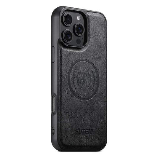 For iPhone 16 Pro Max Suteni G5 Cowhide Leather MagSafe Magnetic Phone Case(Black) - iPhone 16 Pro Max Cases by Suteni | Online Shopping UK | buy2fix