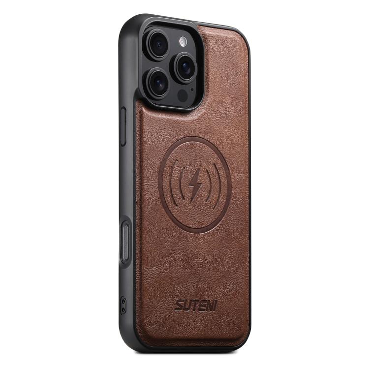For iPhone 16 Pro Max Suteni G5 Cowhide Leather MagSafe Magnetic Phone Case(Brown) - iPhone 16 Pro Max Cases by Suteni | Online Shopping UK | buy2fix