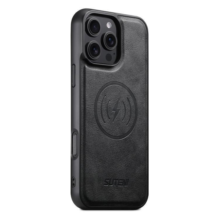 For iPhone 16 Pro Suteni G5 Cowhide Leather MagSafe Magnetic Phone Case(Black) - iPhone 16 Pro Cases by Suteni | Online Shopping UK | buy2fix