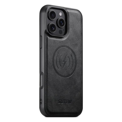 For iPhone 16 Pro Suteni G5 Cowhide Leather MagSafe Magnetic Phone Case(Black) - iPhone 16 Pro Cases by Suteni | Online Shopping UK | buy2fix