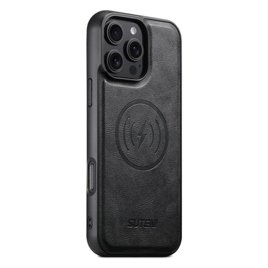 For iPhone 16 Pro Suteni G5 Cowhide Leather MagSafe Magnetic Phone Case(Black) - iPhone 16 Pro Cases by Suteni | Online Shopping UK | buy2fix