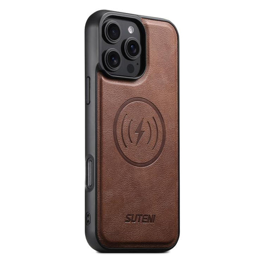 For iPhone 16 Pro Suteni G5 Cowhide Leather MagSafe Magnetic Phone Case(Brown) - iPhone 16 Pro Cases by Suteni | Online Shopping UK | buy2fix