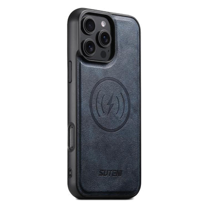 For iPhone 16 Pro Suteni G5 Cowhide Leather MagSafe Magnetic Phone Case(Blue) - iPhone 16 Pro Cases by Suteni | Online Shopping UK | buy2fix