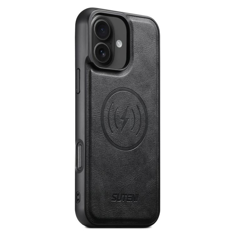 For iPhone 16 Plus Suteni G5 Cowhide Leather MagSafe Magnetic Phone Case(Black) - iPhone 16 Plus Cases by Suteni | Online Shopping UK | buy2fix