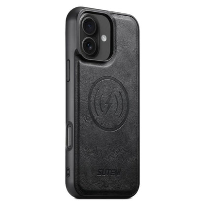 For iPhone 16 Plus Suteni G5 Cowhide Leather MagSafe Magnetic Phone Case(Black) - iPhone 16 Plus Cases by Suteni | Online Shopping UK | buy2fix