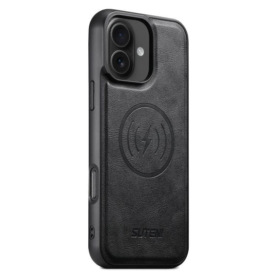 For iPhone 16 Plus Suteni G5 Cowhide Leather MagSafe Magnetic Phone Case(Black)