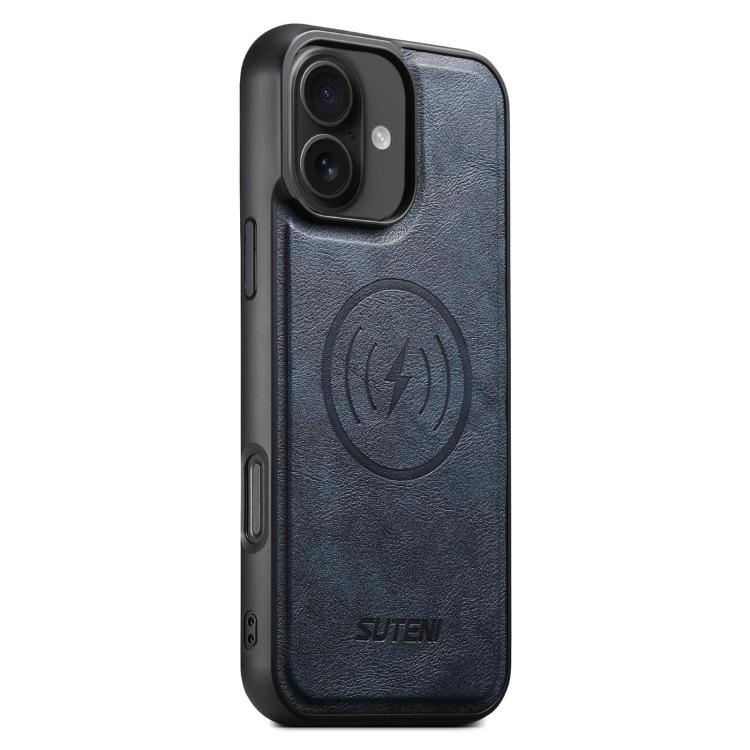For iPhone 16 Plus Suteni G5 Cowhide Leather MagSafe Magnetic Phone Case(Blue) - iPhone 16 Plus Cases by Suteni | Online Shopping UK | buy2fix