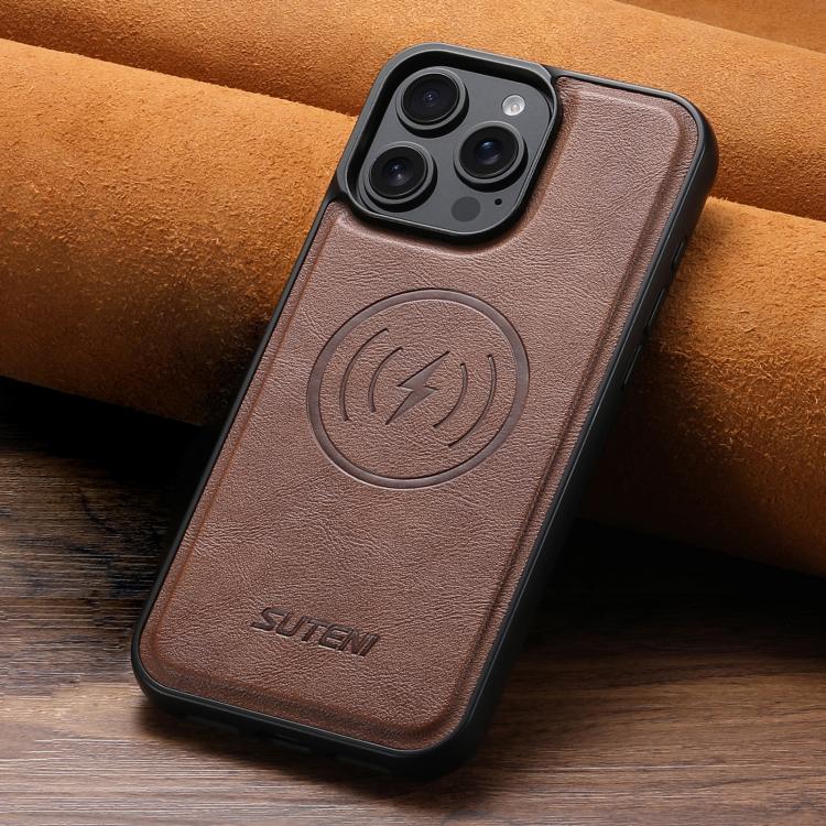 For iPhone 15 Suteni G5 Cowhide Leather MagSafe Magnetic Phone Case(Brown) - iPhone 15 Cases by Suteni | Online Shopping UK | buy2fix