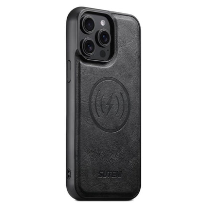 For iPhone 14 Pro Suteni G5 Cowhide Leather MagSafe Magnetic Phone Case(Black) - iPhone 14 Pro Cases by Suteni | Online Shopping UK | buy2fix