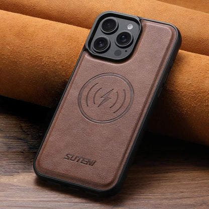 For iPhone 14 Pro Suteni G5 Cowhide Leather MagSafe Magnetic Phone Case(Brown) - iPhone 14 Pro Cases by Suteni | Online Shopping UK | buy2fix