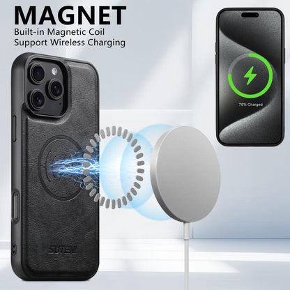 For iPhone 14 Pro Max Suteni G5 Cowhide Leather MagSafe Magnetic Phone Case(Black) - iPhone 14 Pro Max Cases by Suteni | Online Shopping UK | buy2fix