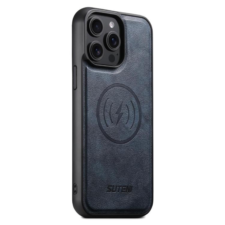 For iPhone 13 Pro Suteni G5 Cowhide Leather MagSafe Magnetic Phone Case(Blue) - iPhone 13 Pro Cases by Suteni | Online Shopping UK | buy2fix