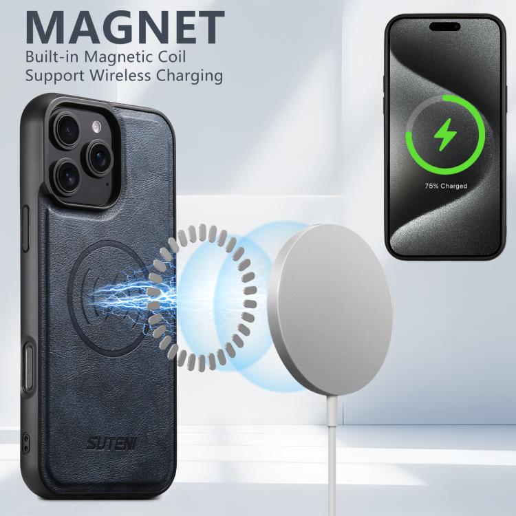 For iPhone 13 Suteni G5 Cowhide Leather MagSafe Magnetic Phone Case(Blue) - iPhone 13 Cases by Suteni | Online Shopping UK | buy2fix