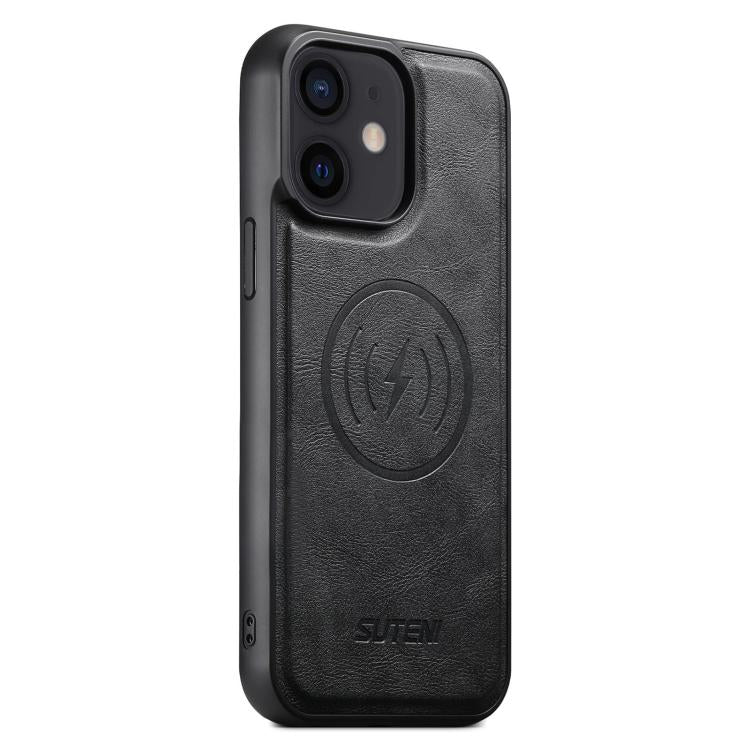 For iPhone 12 Suteni G5 Cowhide Leather MagSafe Magnetic Phone Case(Black) - iPhone 12 / 12 Pro Cases by Suteni | Online Shopping UK | buy2fix