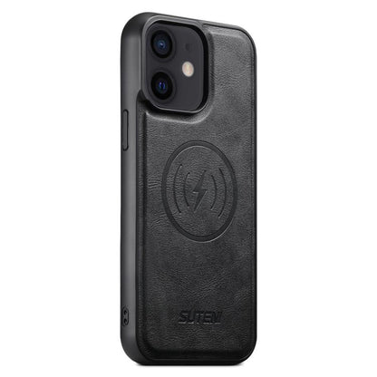 For iPhone 12 Suteni G5 Cowhide Leather MagSafe Magnetic Phone Case(Black) - iPhone 12 / 12 Pro Cases by Suteni | Online Shopping UK | buy2fix