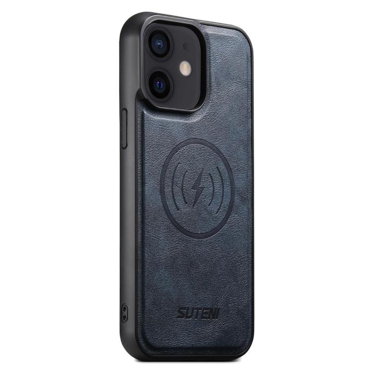 For iPhone 12 Suteni G5 Cowhide Leather MagSafe Magnetic Phone Case(Blue) - iPhone 12 / 12 Pro Cases by Suteni | Online Shopping UK | buy2fix