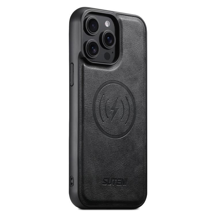 For iPhone 12 Pro Max Suteni G5 Cowhide Leather MagSafe Magnetic Phone Case(Black) - iPhone 12 Pro Max Cases by Suteni | Online Shopping UK | buy2fix
