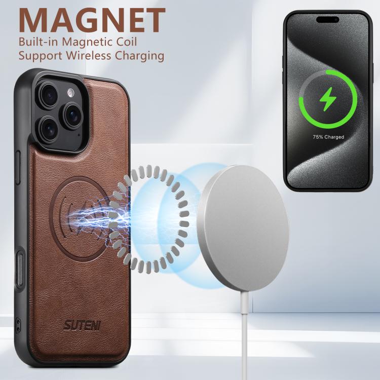 For iPhone 12 Pro Max Suteni G5 Cowhide Leather MagSafe Magnetic Phone Case(Brown) - iPhone 12 Pro Max Cases by Suteni | Online Shopping UK | buy2fix