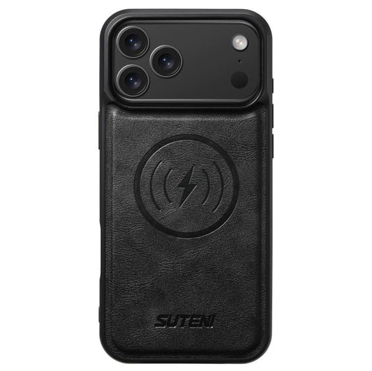 For iPhone 17 Pro Max Suteni G5 Cowhide Leather MagSafe Magnetic Phone Case(Black) - iPhone 17 Pro Max Cases by Suteni | Online Shopping UK | buy2fix