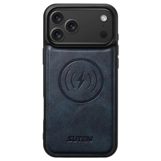 For iPhone 17 Pro Max Suteni G5 Cowhide Leather MagSafe Magnetic Phone Case(Blue)