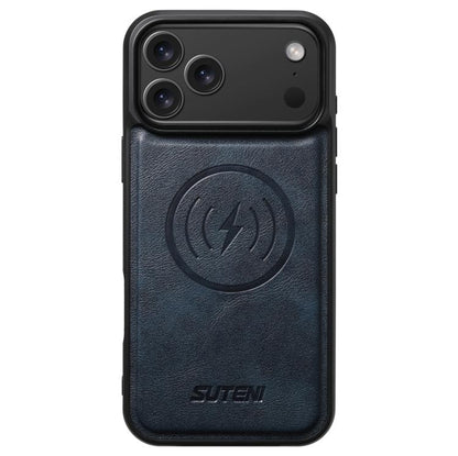 For iPhone 17 Pro Suteni G5 Cowhide Leather MagSafe Magnetic Phone Case(Blue) - iPhone 17 Pro Cases by Suteni | Online Shopping UK | buy2fix