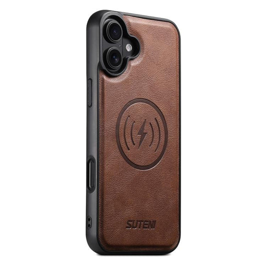 For iPhone 17 Suteni G5 Cowhide Leather MagSafe Magnetic Phone Case(Brown) - iPhone 17 Cases by Suteni | Online Shopping UK | buy2fix