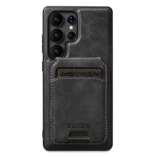 For Samsung Galaxy S25 Ultra 5G Suteni M5 Magnetic Card Bag MagSafe Leather Phone Case(Black) - Galaxy S25 Ultra 5G Cases by Suteni | Online Shopping UK | buy2fix