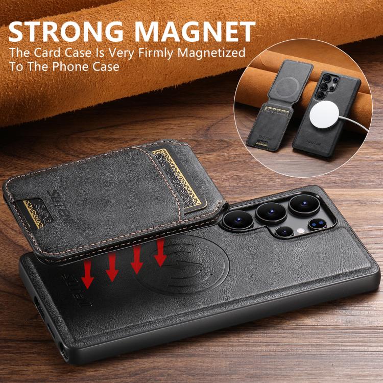 For Samsung Galaxy S25 Ultra 5G Suteni M5 Magnetic Card Bag MagSafe Leather Phone Case(Black) - Galaxy S25 Ultra 5G Cases by Suteni | Online Shopping UK | buy2fix