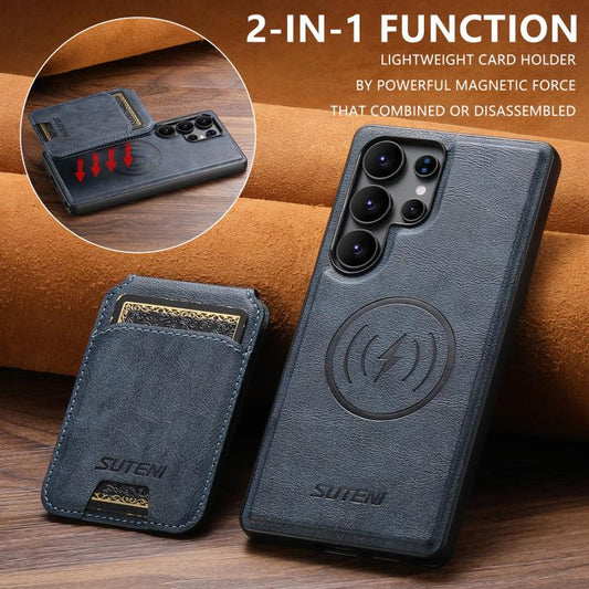For Samsung Galaxy S25 Ultra 5G Suteni M5 Magnetic Card Bag MagSafe Leather Phone Case(Blue) - Galaxy S25 Ultra 5G Cases by Suteni | Online Shopping UK | buy2fix