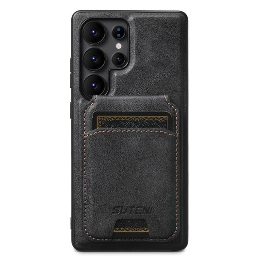 For Samsung Galaxy S24 Ultra 5G Suteni M5 Magnetic Card Bag MagSafe Cowhide Texture Leather Phone Case(Black)