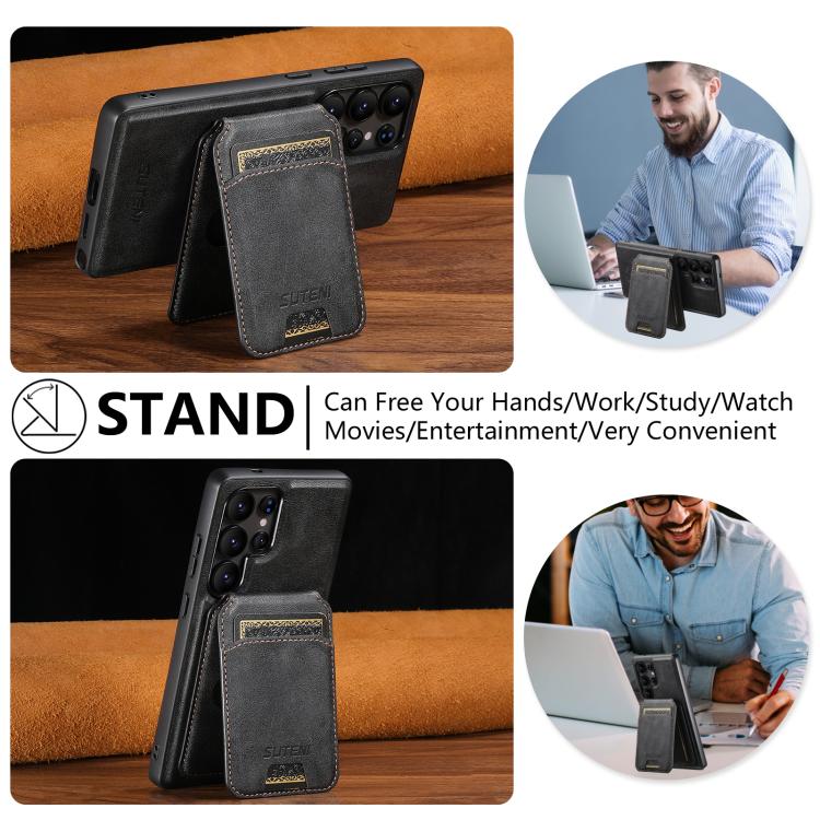 For Samsung Galaxy S24 Ultra 5G Suteni M5 Magnetic Card Bag MagSafe Leather Phone Case(Black) - Galaxy S24 Ultra 5G Cases by Suteni | Online Shopping UK | buy2fix