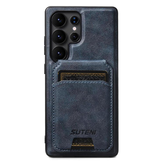 For Samsung Galaxy S24 Ultra 5G Suteni M5 Magnetic Card Bag MagSafe Cowhide Texture Leather Phone Case(Blue)